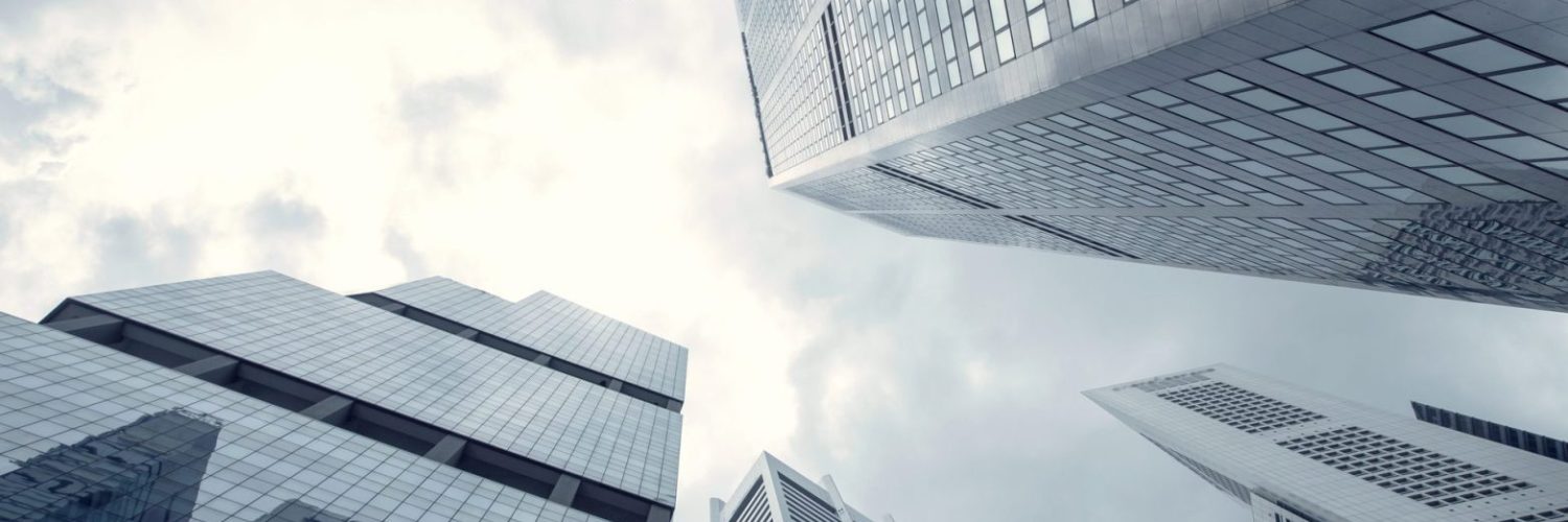 View of modern business skyscrapers glass and sky view landscape of commercial building in central city